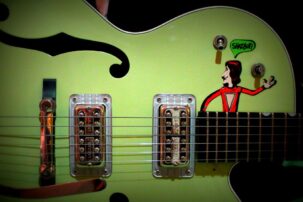 The SHAZBOT/Mork Colorforms that have adorned my guitar for quite a few years now